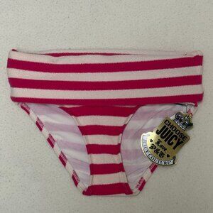 NWT Juicy Couture Beach Women's Swimwear Striped Bikini Bottom-Pink/White-Size S